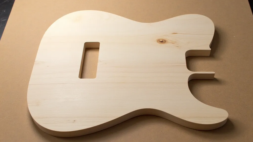 Guitar body template positioned on a guitar blank
