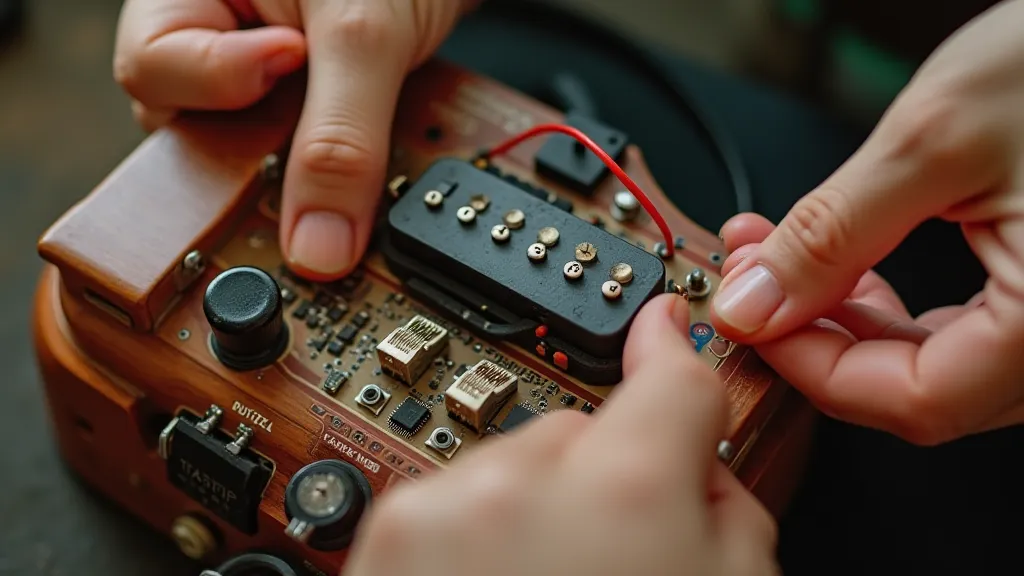 Hands wiring a guitar