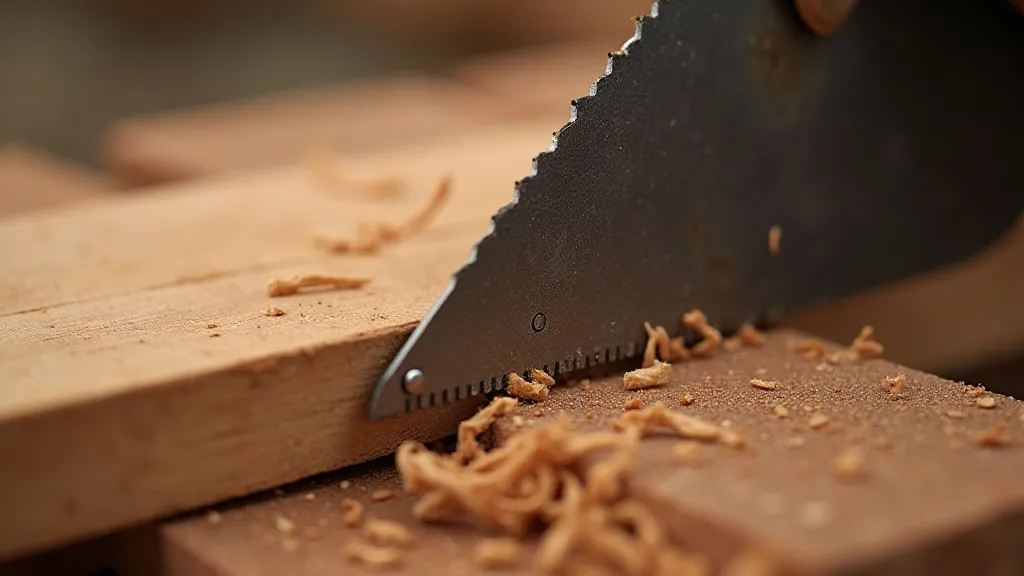Hand saw cutting wood