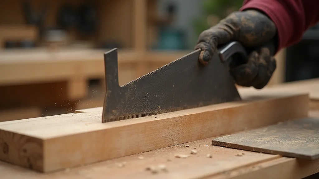 Japanese pull saw cutting wood
