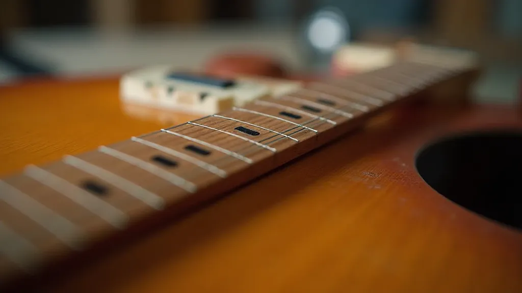 Electric guitar neck joint showing forward angle