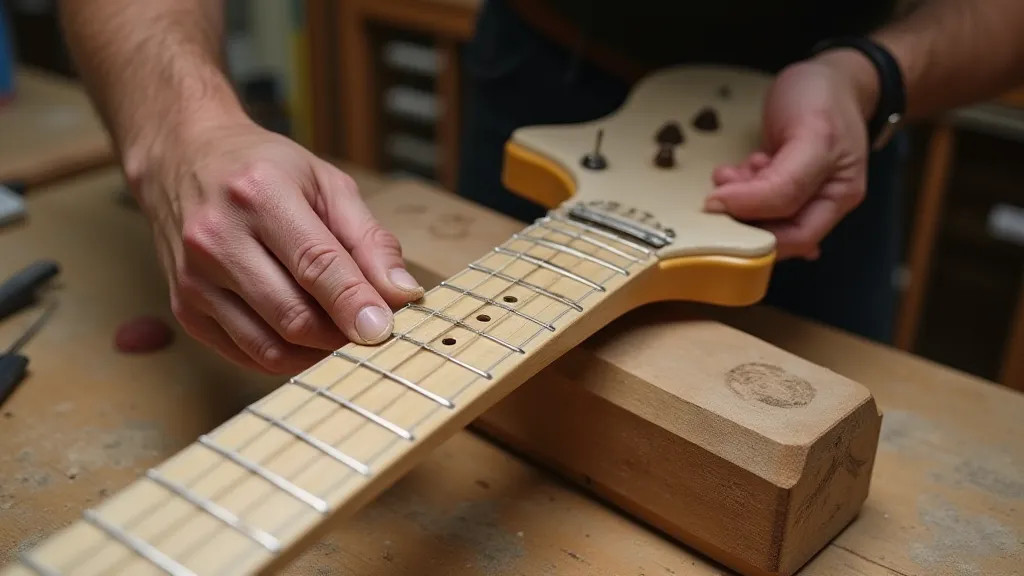 Sanding the top of the guitar neck