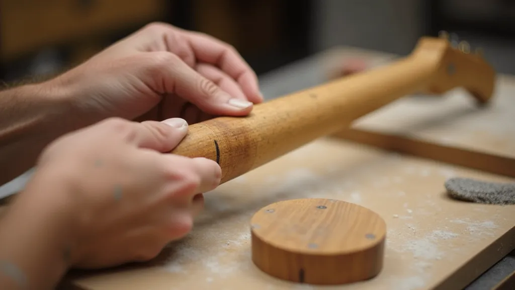Sanding the back of a guitar neck