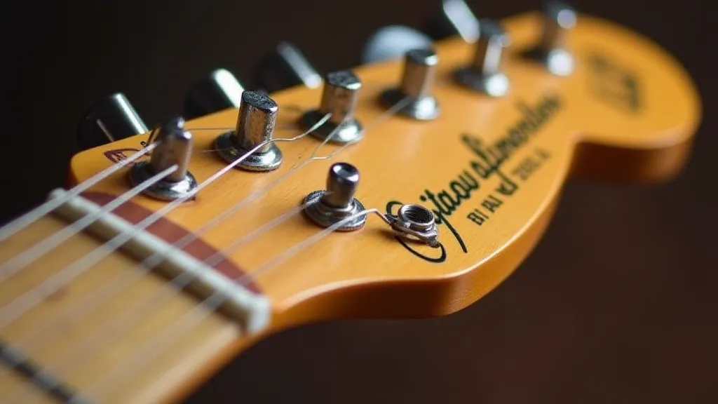 Truss rod adjustment nut on guitar headstock