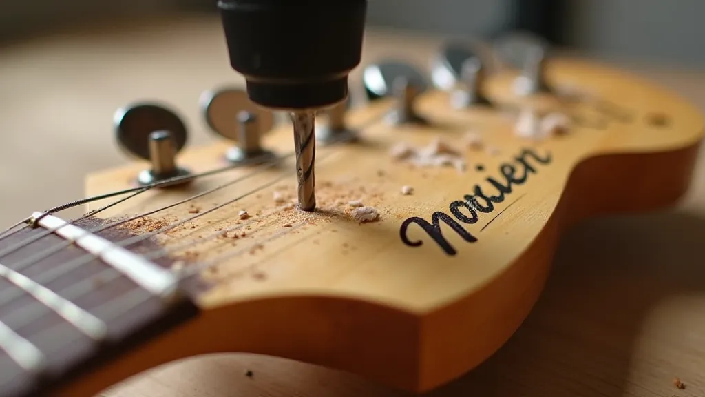 Drilled tuner hole on headstock